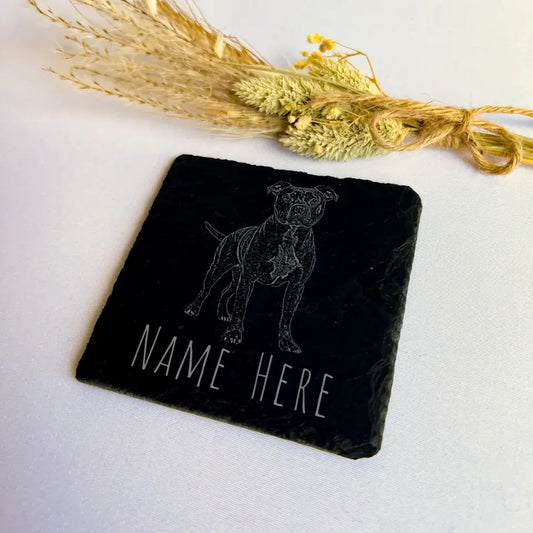 Personalised Staffordshire Terrier Slate Coaster – Staffy Gift for Him or her