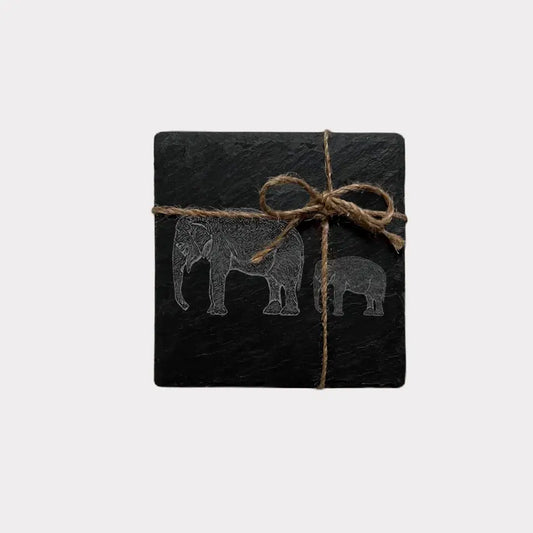 Mother Elephant - Natural Slate Coasters (Set of 2)