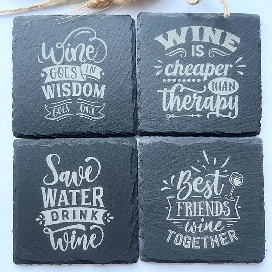 Wine Is Good For The Soul - Natural Slate Coasters (Set of 4)