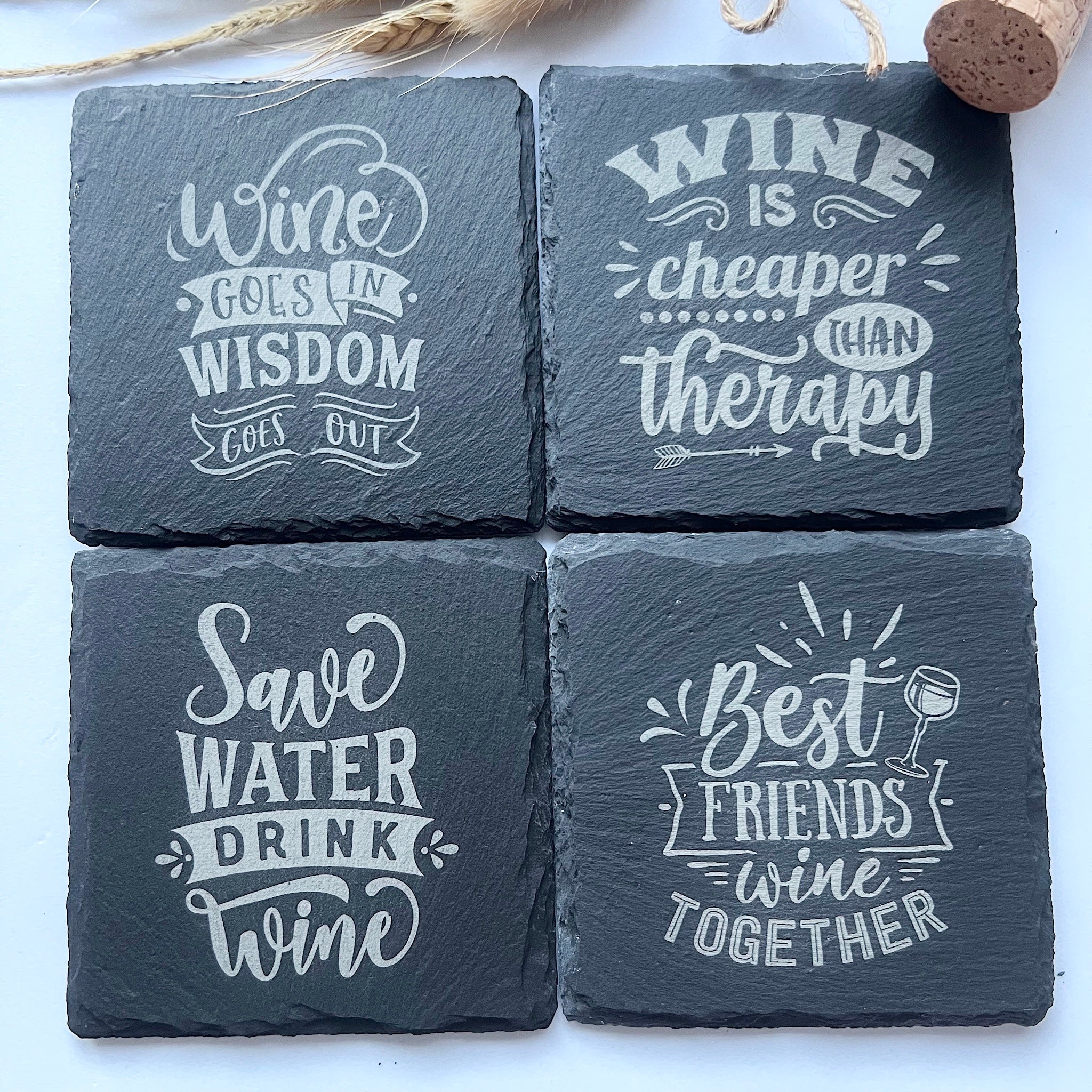 Wine Is Good For The Soul Natural Slate Coasters Set of 4