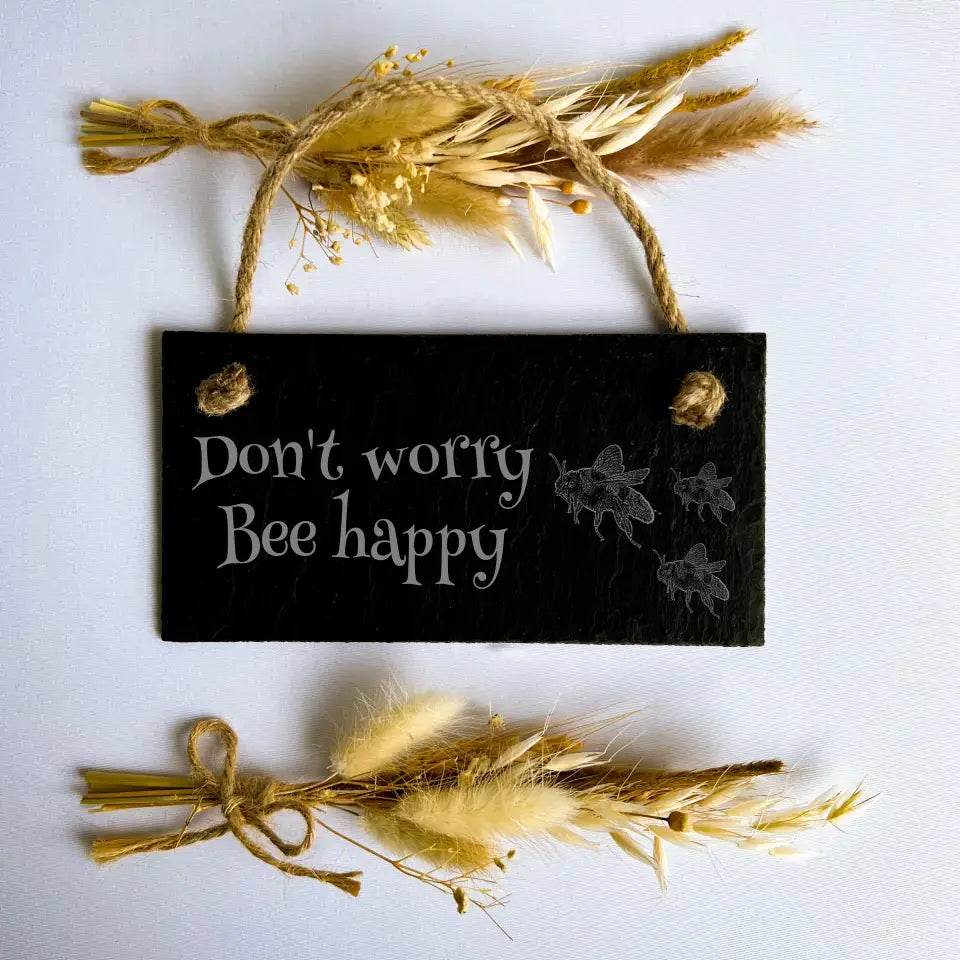 "Don't Worry, Bee Happy" Slate Sign - Engraved Bees Theme Homeware