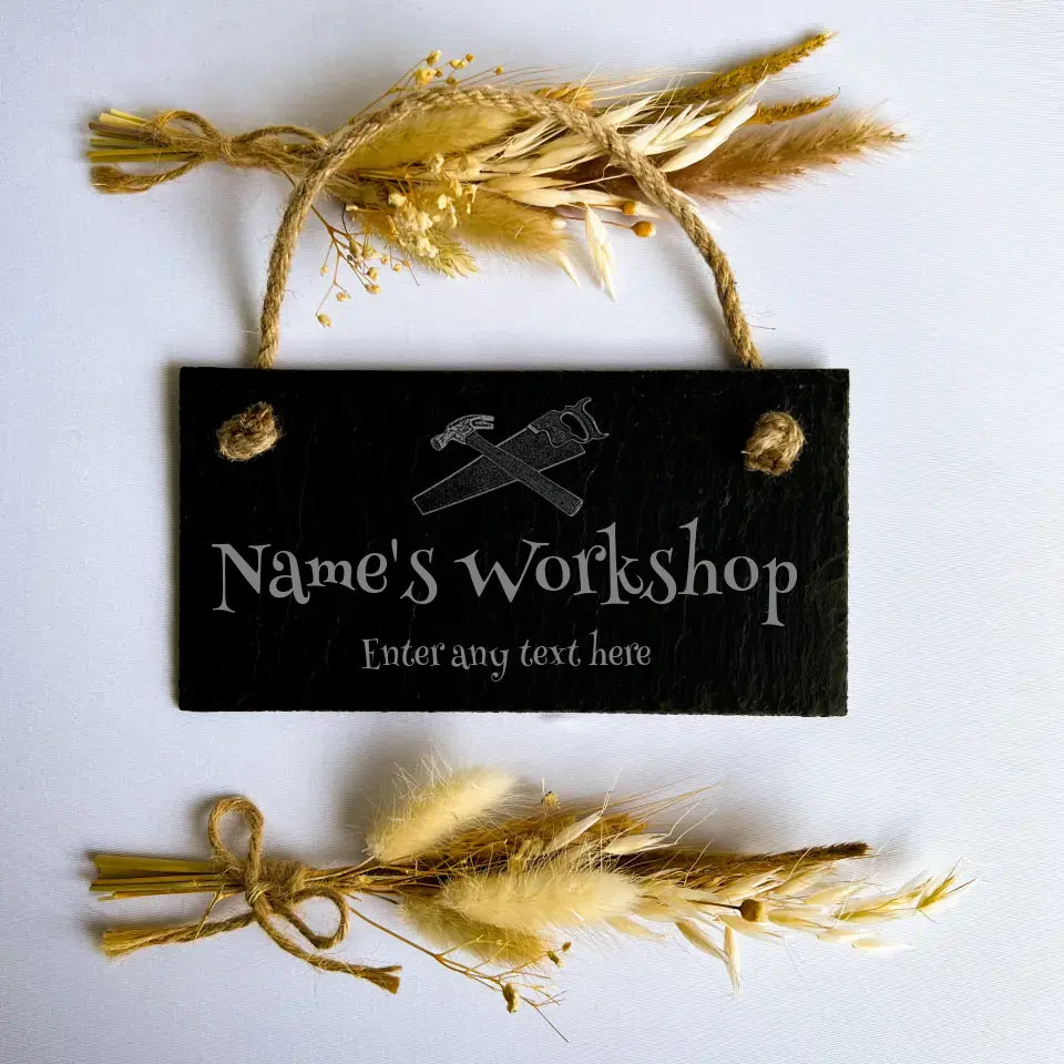 Personalised Workshop - Natural slate hanging sign 20cm by 10cm