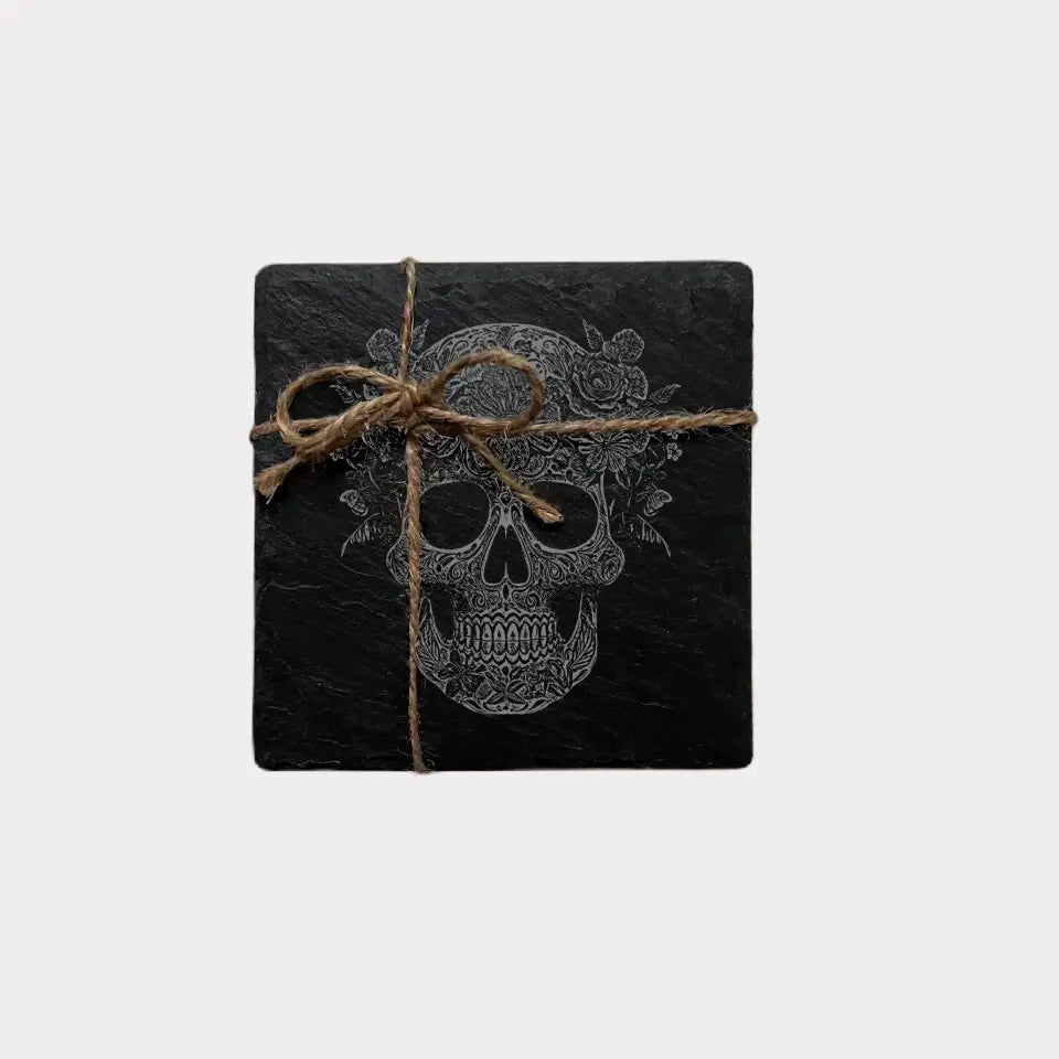 Day of The Dead Floral Skull - Pair of Coasters Slate (Set of 2)