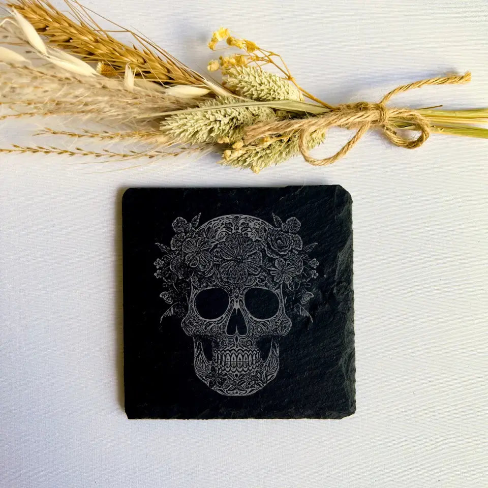 Day of The Dead Floral Skull - Pair of Coasters Slate (Set of 2)