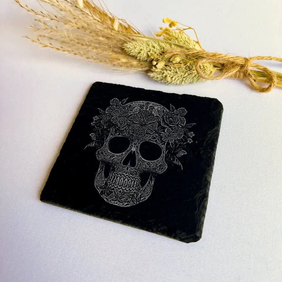 Day of The Dead Floral Skull - Pair of Coasters Slate (Set of 2)