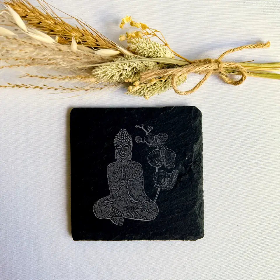 Buddha Slate Handmade Coasters (Set of 2) - Mindfulness Gift