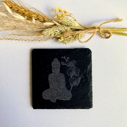 Buddha Slate Handmade Coasters (Set of 2) - Mindfulness Gift