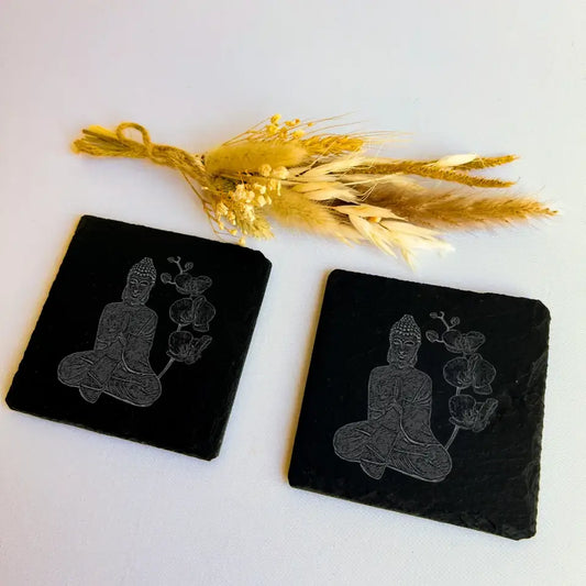 Buddha Slate Handmade Coasters (Set of 2) - Mindfulness Gift