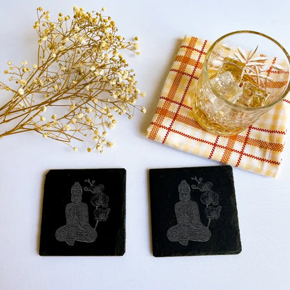 Buddha Slate Handmade Coasters (Set of 2) - Mindfulness Gift