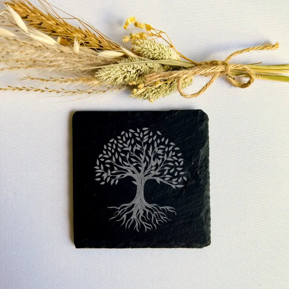 Tree Of Life Slate Handmade Coasters (Set of 2) - Tree Stone Gift