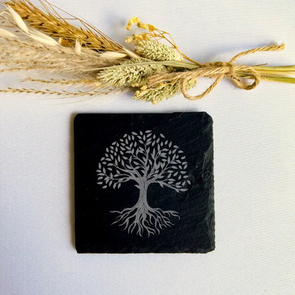 Tree Of Life Slate Handmade Coasters (Set of 2) - Tree Stone Gift