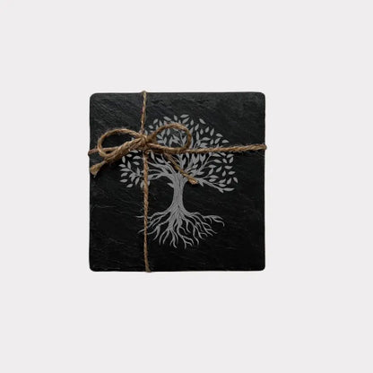 Tree Of Life Slate Handmade Coasters (Set of 2) - Tree Stone Gift