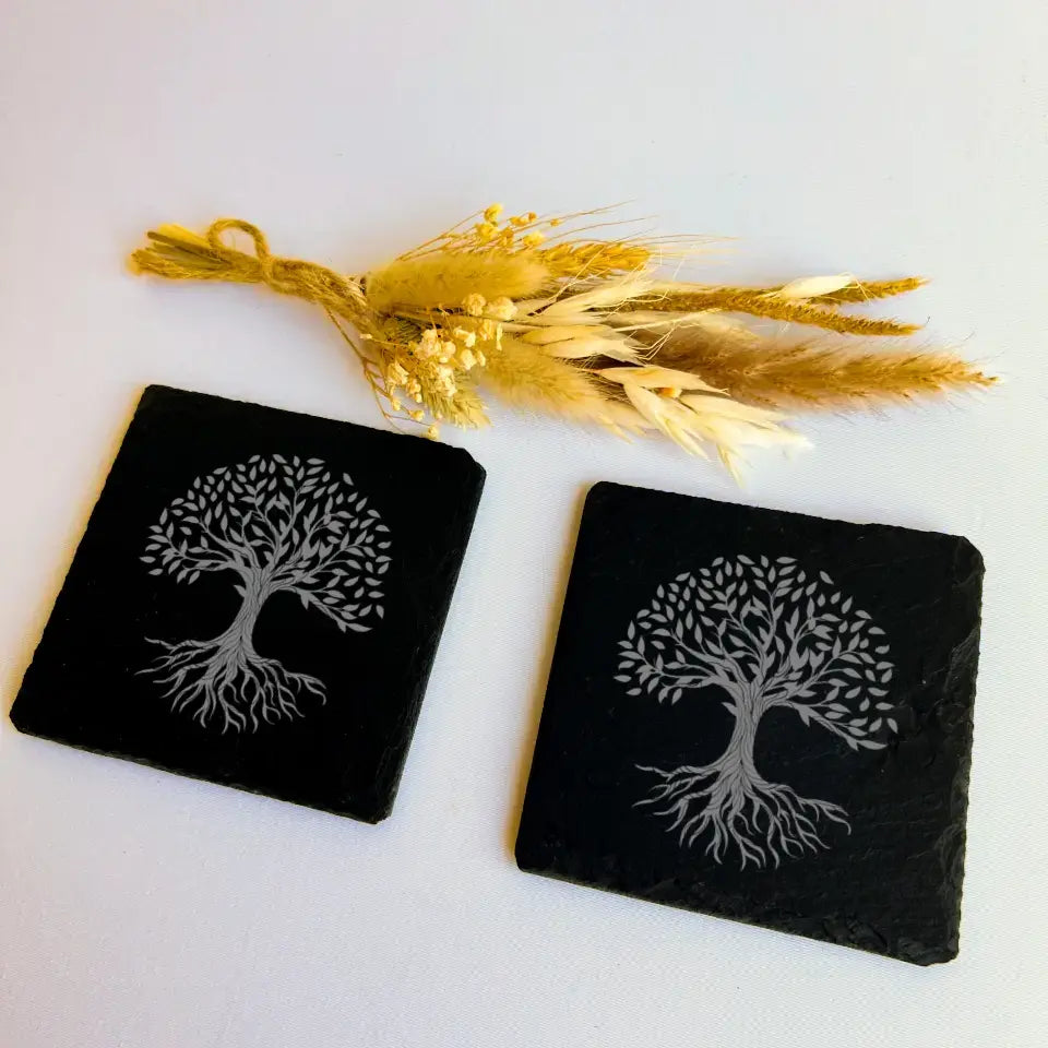 Tree Of Life Slate Handmade Coasters (Set of 2) - Tree Stone Gift