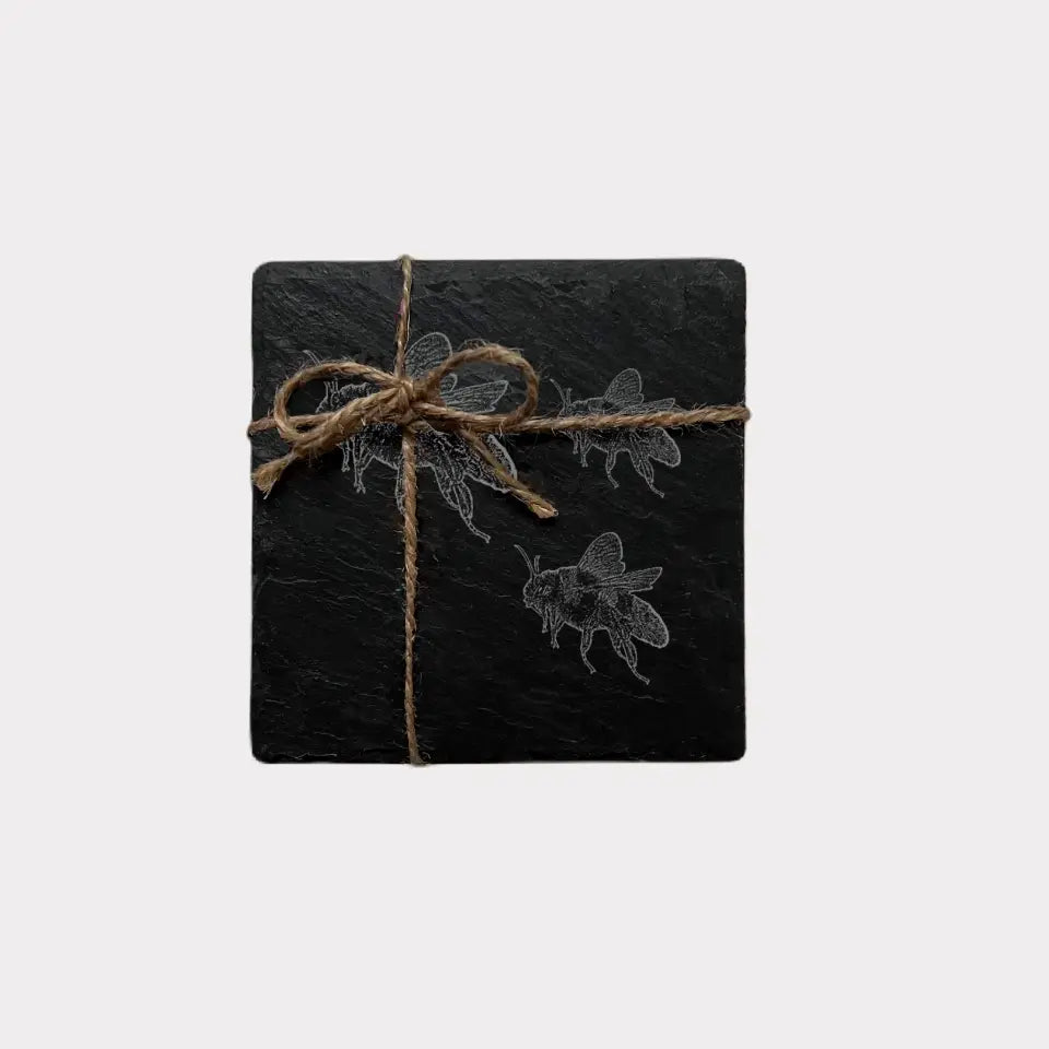 Honey Bee Coaster Set of 2 - Slate Bees Kitchen Gift