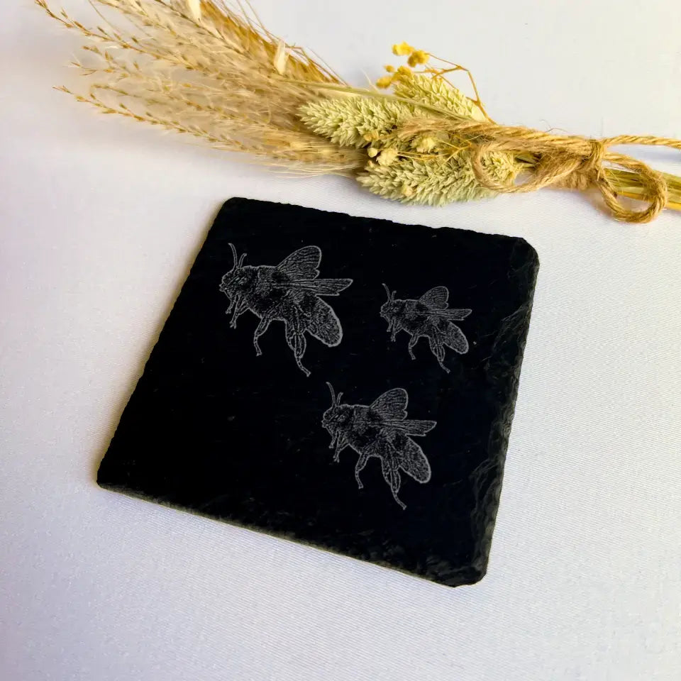 Honey Bee Coaster Set of 2 - Slate Bees Kitchen Gift