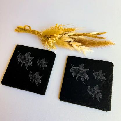 Honey Bee Coaster Set of 2 - Slate Bees Kitchen Gift