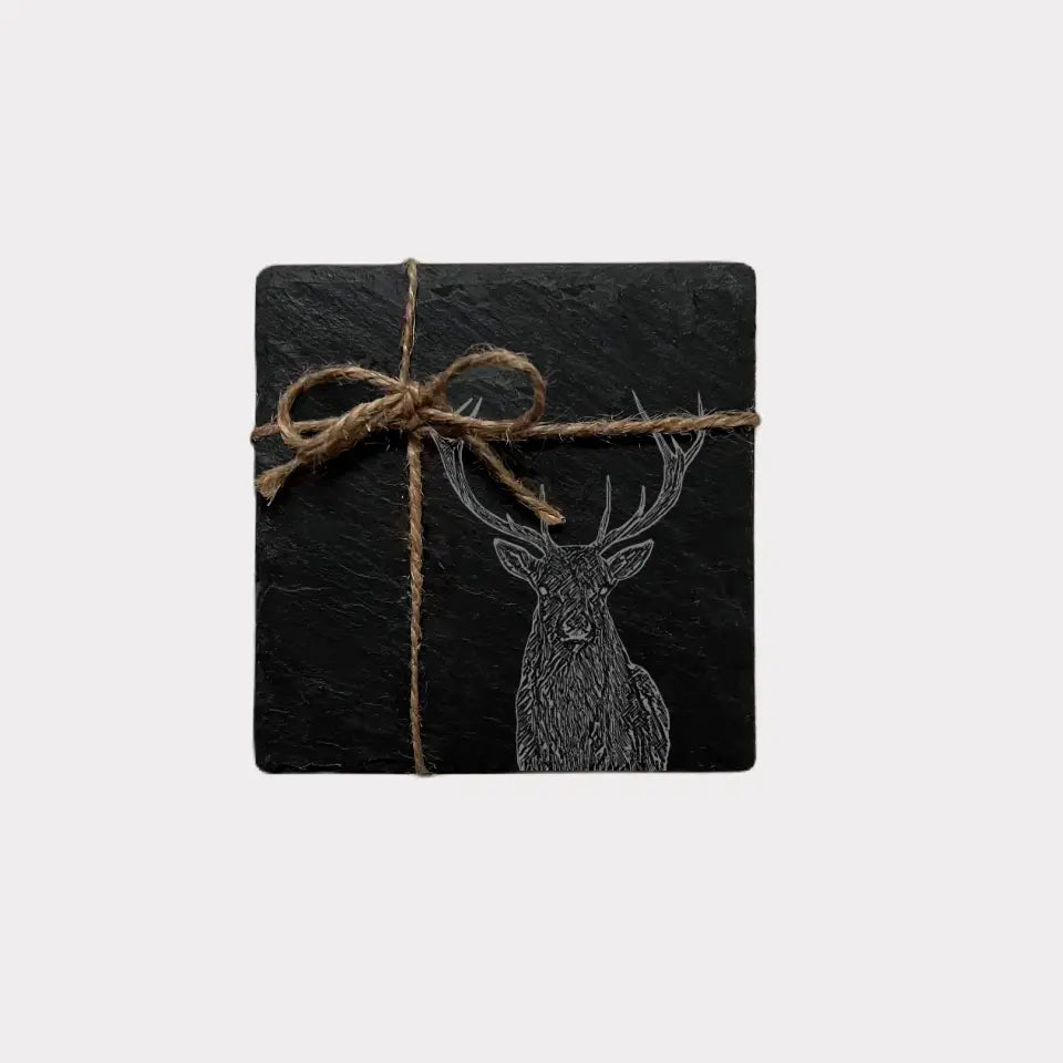 Deer Stag Slate Coasters (Set of 2) - Engraved Tableware for Country Homes