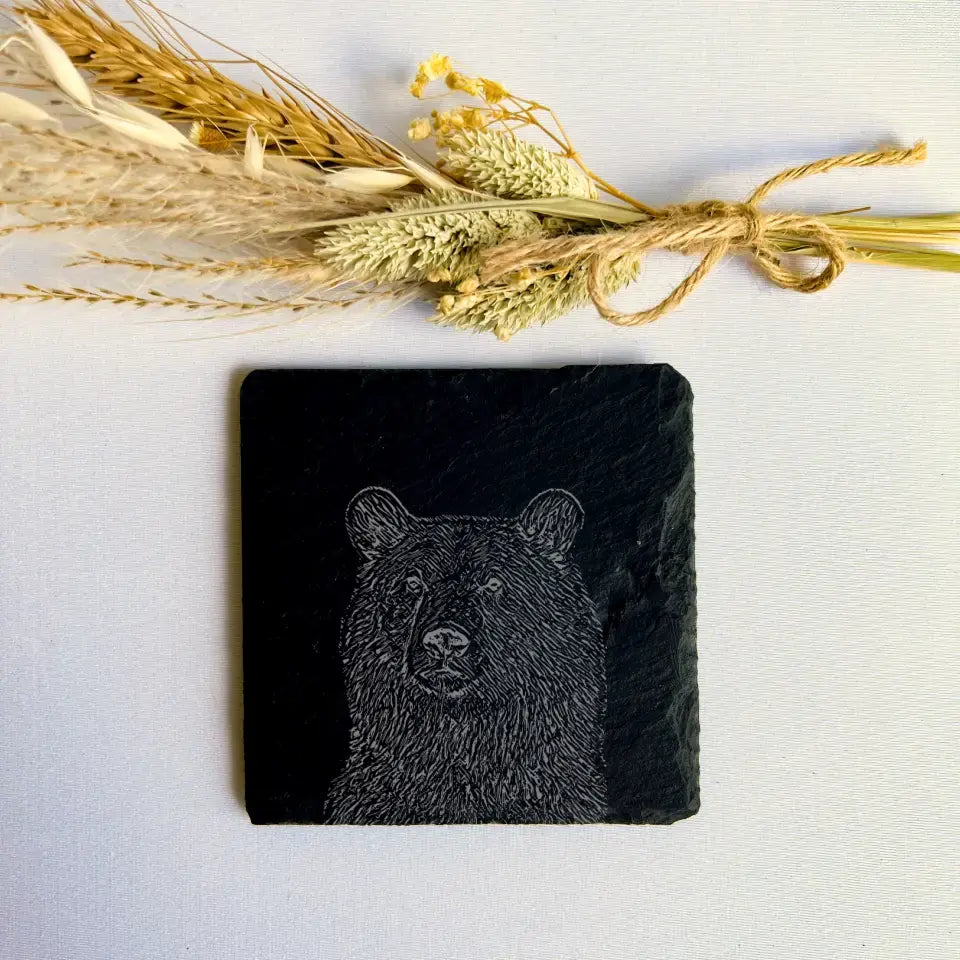 Bear Slate Coasters Set of 2 - Rustic Bears Kitchenware Gift