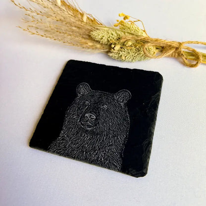 Bear Slate Coasters Set of 2 - Rustic Bears Kitchenware Gift