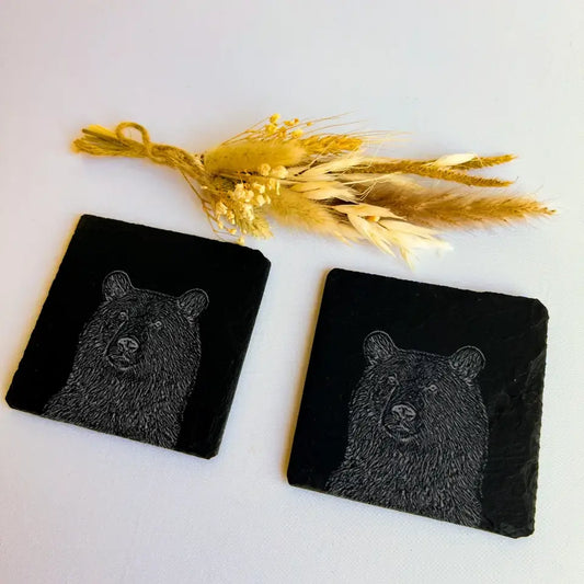 Bear Slate Coasters Set of 2 - Rustic Bears Kitchenware Gift