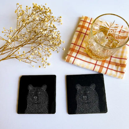 Bear Slate Coasters Set of 2 - Rustic Bears Kitchenware Gift