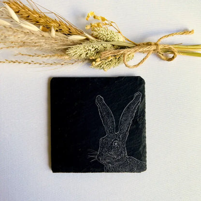 Hare Slate Coasters Set of 2 - Woodland Homeware & Eco Gift