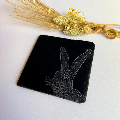 Hare Slate Coasters Set of 2 - Woodland Homeware & Eco Gift