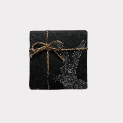 Hare Slate Coasters Set of 2 - Woodland Homeware & Eco Gift