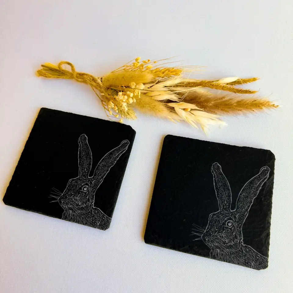 Hare Slate Coasters Set of 2 - Woodland Homeware & Eco Gift