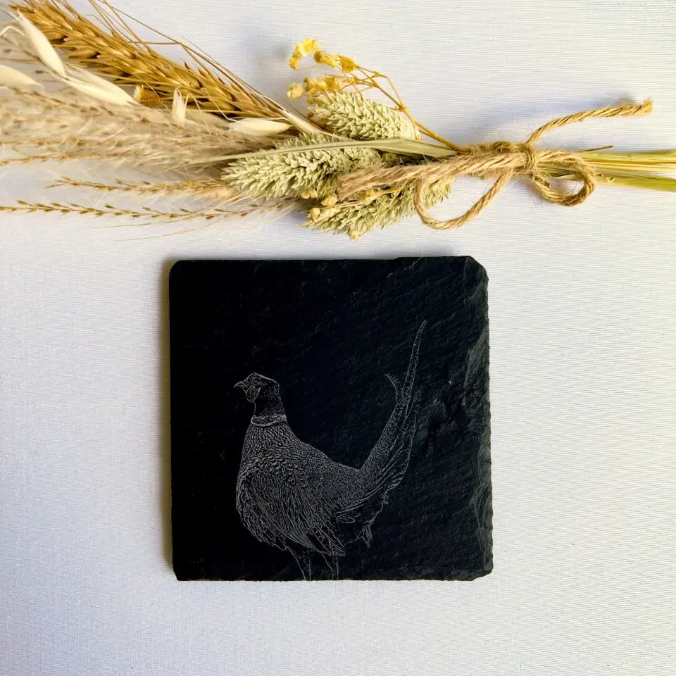 Pheasant Slate Coasters Set of 2 - Rustic Forest Tableware