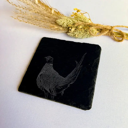 Pheasant Slate Coasters Set of 2 - Rustic Forest Tableware