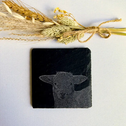 Lamb Sheep Slate Coasters - Kitchenware for Farmhouse Kitchen (Set of 2)