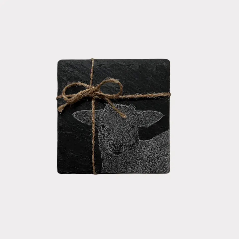 Lamb Sheep Slate Coasters - Kitchenware for Farmhouse Kitchen (Set of 2)