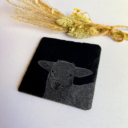 Lamb Sheep Slate Coasters - Kitchenware for Farmhouse Kitchen (Set of 2)