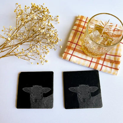 Lamb Sheep Slate Coasters - Kitchenware for Farmhouse Kitchen (Set of 2)