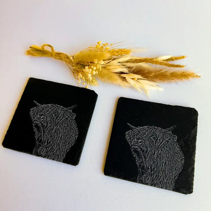 Highland Cow Slate Coasters - Farm Kitchenware Gift (Set of 2)