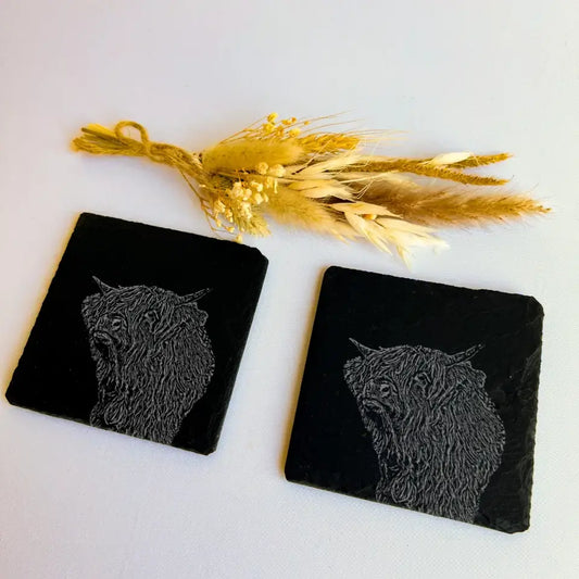 Highland Cow Slate Coasters - Farm Kitchenware Gift (Set of 2)