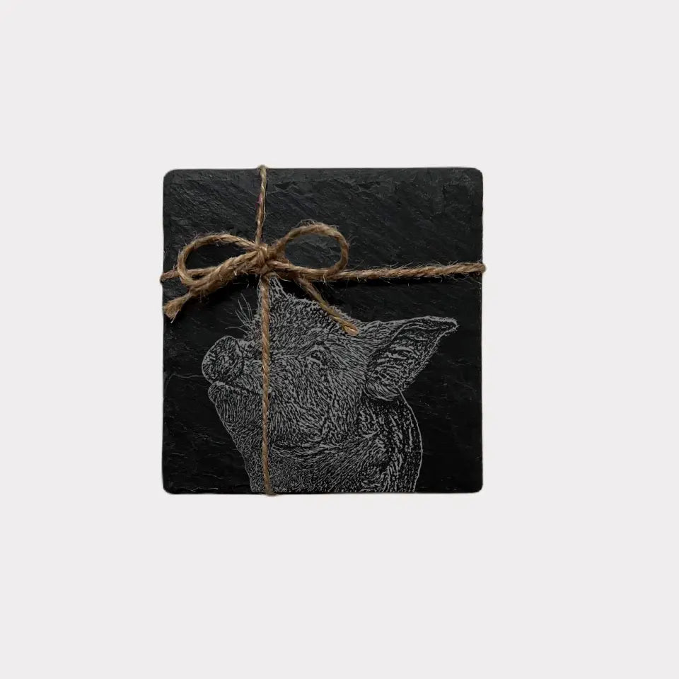 Piglet Sketch Slate Coasters - Shabby Chic Home Accessories (Set of 2)