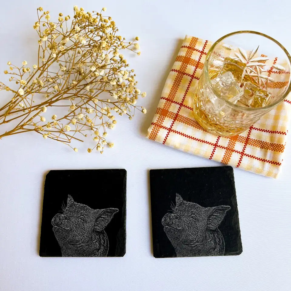 Piglet Sketch Slate Coasters - Shabby Chic Home Accessories (Set of 2)