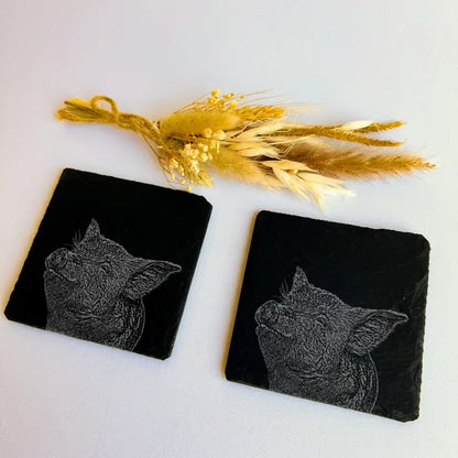 Piglet Sketch Slate Coasters - Shabby Chic Home Accessories (Set of 2)