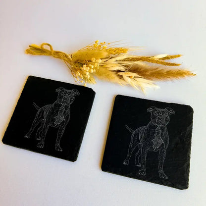 Staffordshire Terrier - Natural Slate Coasters (Set of 2)