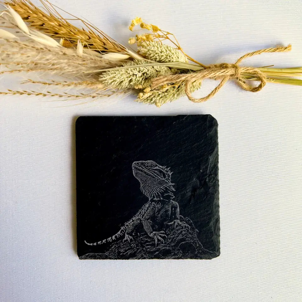 Bearded Dragon - Natural Slate Coasters (Set of 2)