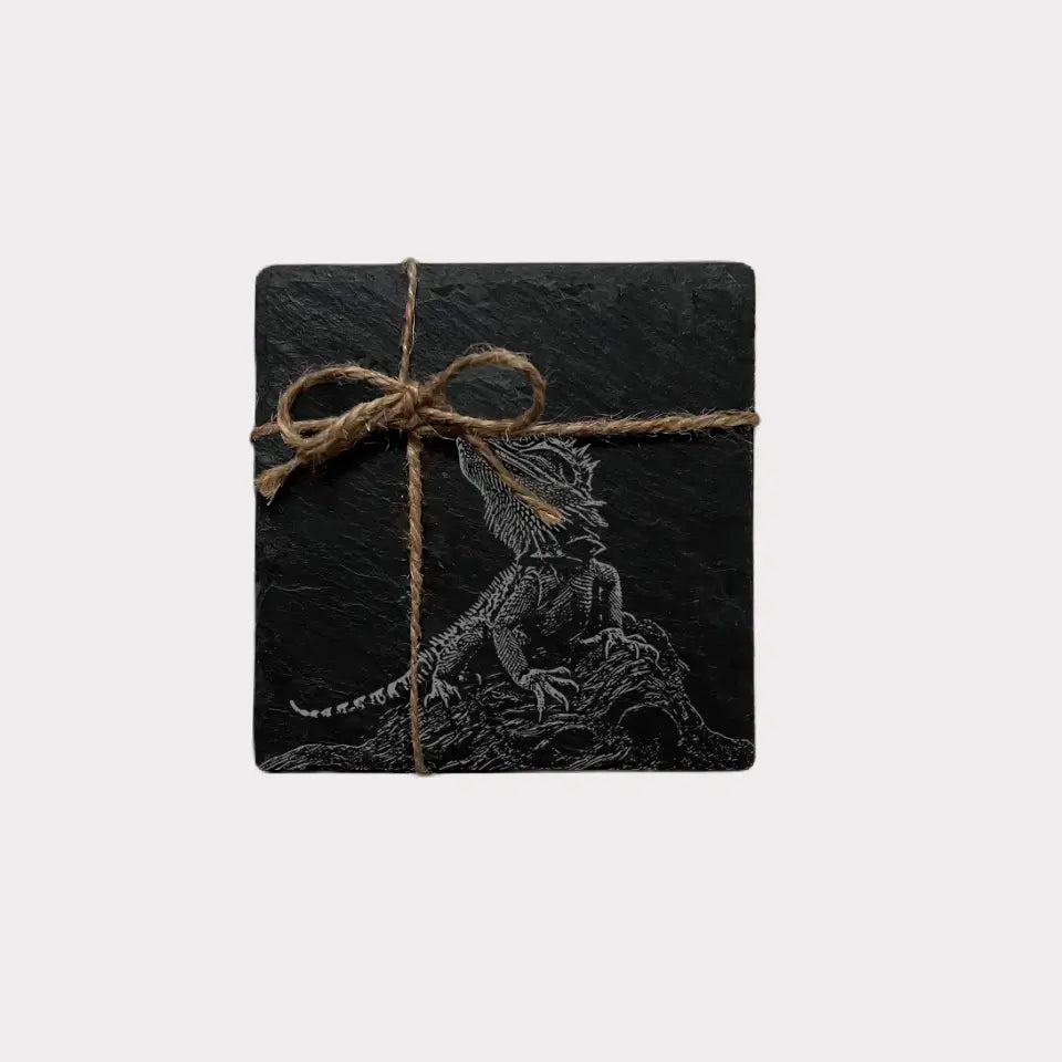 Bearded Dragon - Natural Slate Coasters (Set of 2)