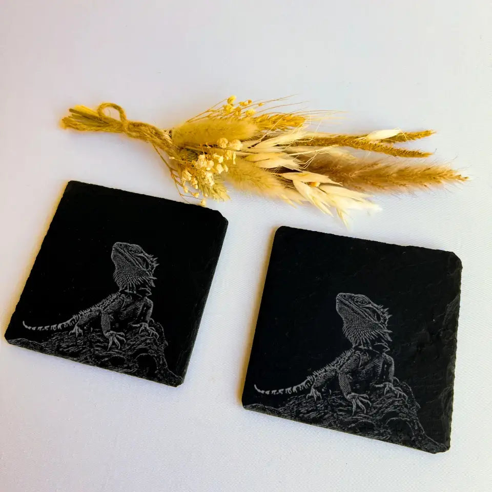 Bearded Dragon - Natural Slate Coasters (Set of 2)