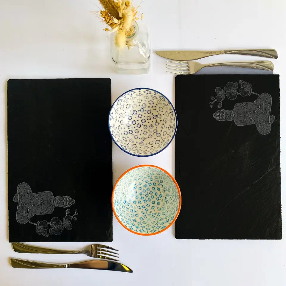 Buddha Slate Placemats (Set of 2) - Handcrafted Zen Kitchen Gift