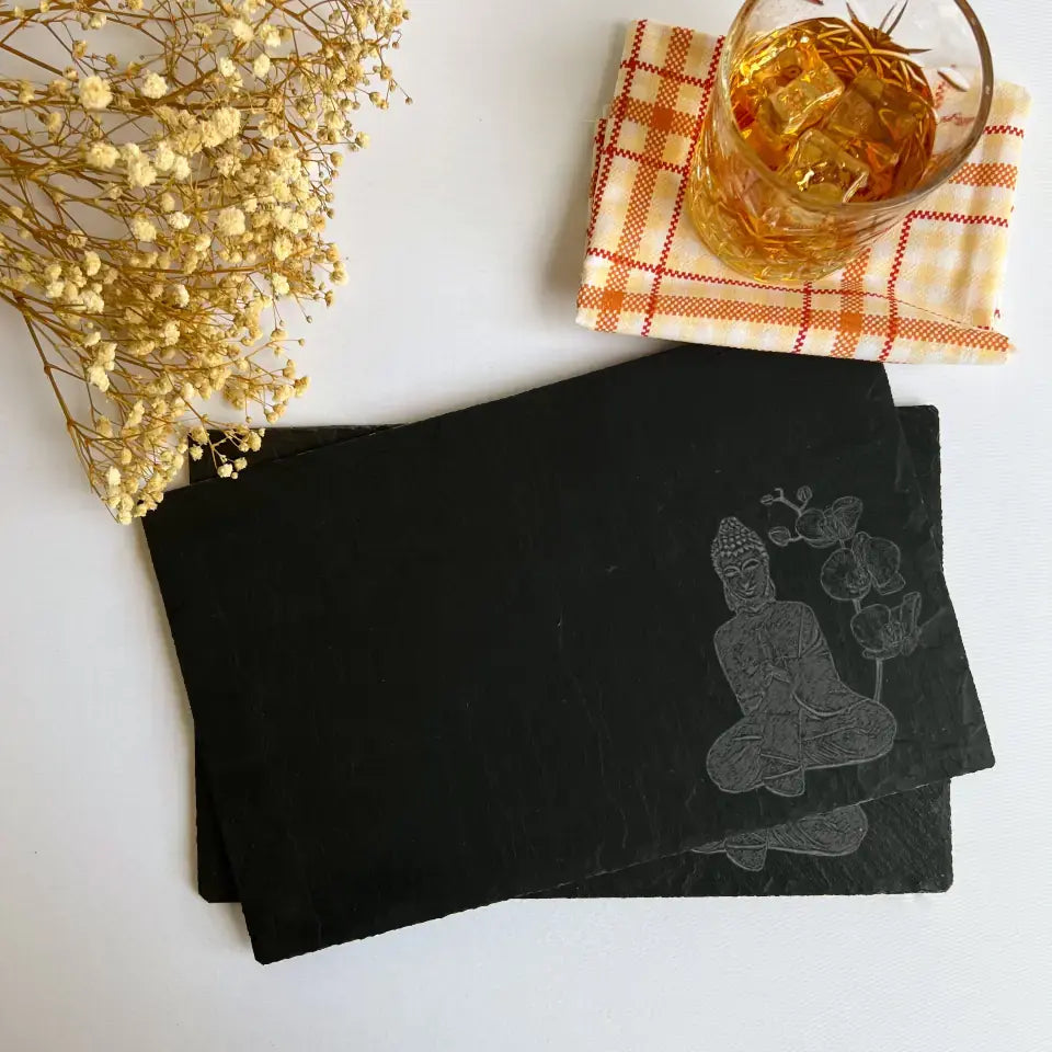 Buddha Slate Placemats (Set of 2) - Handcrafted Zen Kitchen Gift