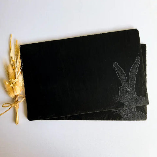 Hare Slate Placemats Set of 2 - Rock Hare Kitchenware & Forest Stone Gift