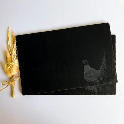 Pheasant Slate Placemats Set of 2 - Forest Rock Tableware Gift