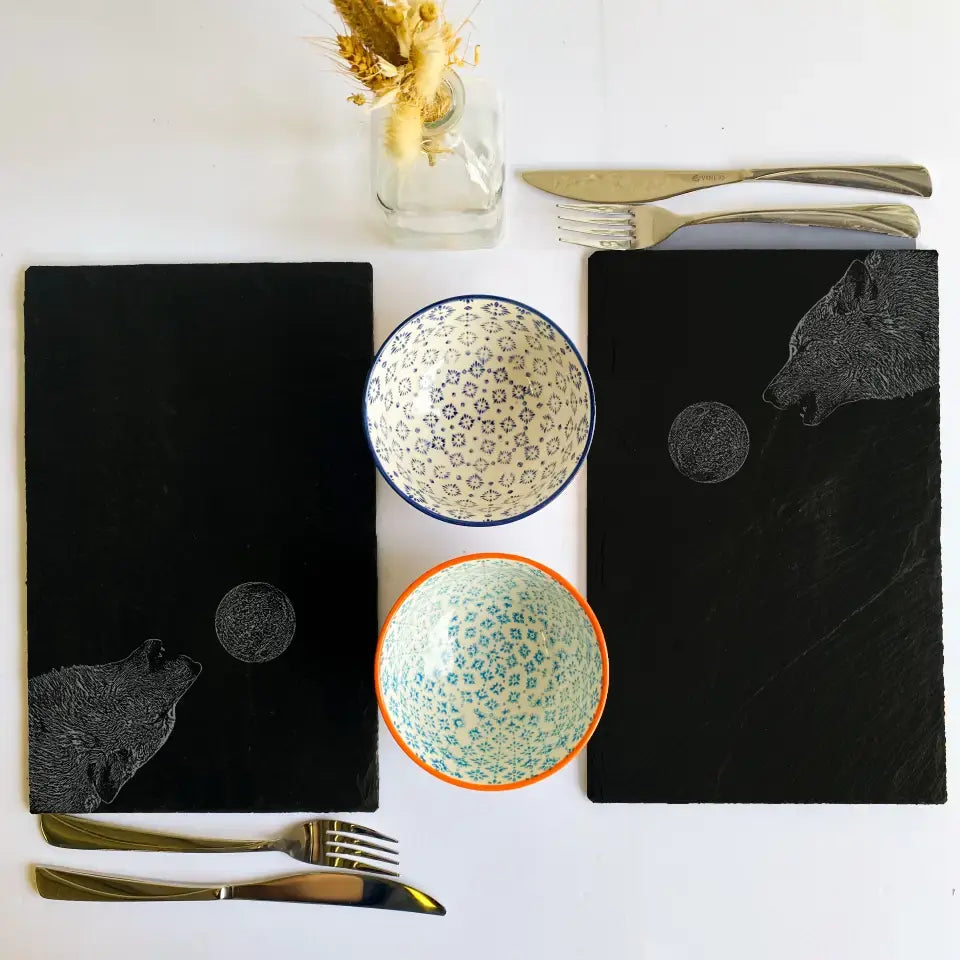 Howling Wolf Moon - Slate Table Mat Placemats (Set of 2)