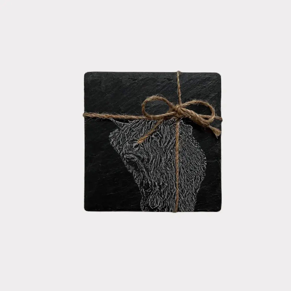 Highland Cow Slate Coasters - Farm Kitchenware Gift (Set of 2)